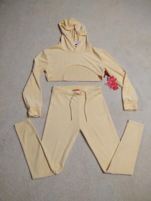 Conjunto de legging feminina Roma Concept by rose Yellow Velour 2 peças cropped com capuz G - Imagem 1 de 4