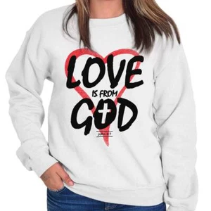 Christian Faith Love Is From God Heart Cross Womens Crewneck Sweatshirt Pullover - Picture 1 of 8