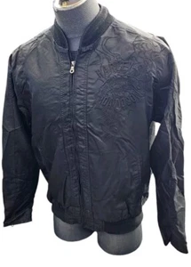Rare Asian Inspired Black Stitched Skull Harley Davidson Mens Jacket Zip Large  - Picture 1 of 13