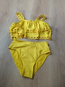Habitual Girls Yellow 2 Piece Eyelet Ruffle Top And Bikini Bottoms Swimsuit - Picture 1 of 6