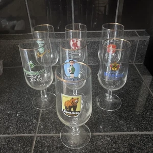 Vintage 7er Set Pilsner Biergläser mit Stielgoldrand West Germany - Bild 1 von 9