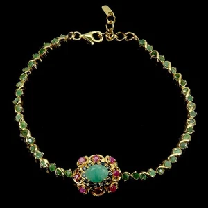 925 Sterling Silver Bracelet Oval Emerald Ruby Sapphire Gemstone Jewelry 7.5in - Picture 1 of 13