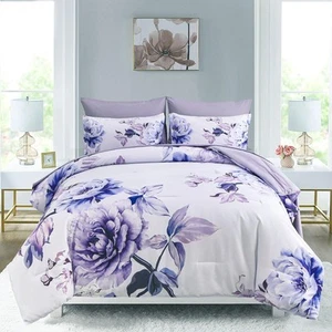 Juego de Edredón Floral Púrpura Queen, 7 Piezas Cama en Bolsa Botánico Floral Com... - Imagen 1 de 7