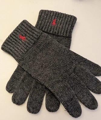 Guantes de punto gris de lana de cordero Polo Ralph Lauren para hombre con pony rojo grandes Foto 1 de 3