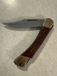 BIG VINTAGE '69 PUMA GERMANY WOOD 970 PLAINSMAN LOCKBACK HUNTER POCKET KNIVES VG - Picture 1 of 8