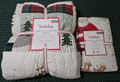 Edredón Pottery Barn Kids Heritage BLANCO Santa para niños pequeños/falso estándar-nuevo con etiquetas Foto 1 de 4