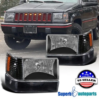Fits 1993-1996 Jeep Grand Cherokee Head Lights+Bumper Lamps+Corner Lights 6PC - Image 1 of 4