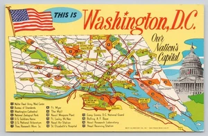 This is Washington DC Our Nation's Capitol Tourist Locations Road Map Postcard - Picture 1 of 2