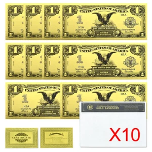 US One Dollar Gold Foil Banknotes 10pcs in Shell 1899 Years Black Eagle - Picture 1 of 5