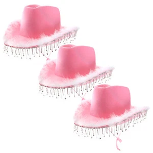 PINK COWBOY COWGIRL HAT FEATHER RHINESTONE ERA CONCERT FANCY DRESS HEN PARTY LOT - Picture 1 of 13