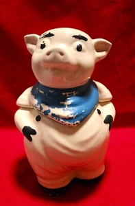 Shawnee Pottery Smiley Pig Cookie Jar Blue Scarf USA Vintage  - Picture 1 of 10