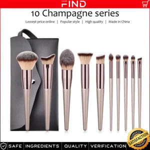 Juego de brochas de maquillaje cosméticas profesionales champán sombra de cejas + bolsa de maquillaje 10 un. - Imagen 1 de 8