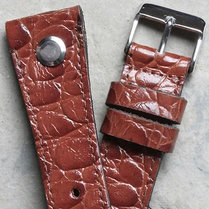 Golden tan Alligator Grain Leather AVIATOR 22mm open-ended pilot's watch strap - Picture 1 of 4