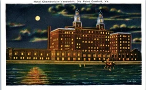 Postal HOTEL CHAMBERLAIN-VANDERBILT Old Point Comfort, Virginia VA vista nocturna - Imagen 1 de 2