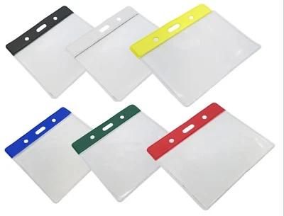 TRADE ID ACCESSORIES Clear ID Card Plastic ID Pocket Pouches Coloured Topped Pockets Lot