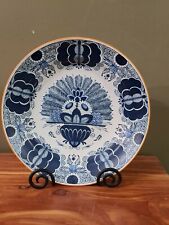VTG Oud Delft Holland Williamsburg Style Peacock Blue Flowers Charger Plate 11