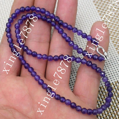 Colar com fecho de prata 925 contas redondas de ametista roxa facetada 4 mm 16-28" - Imagem 1 de 4