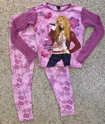 Vintage Disney Hannah Montana Girls Pajama Size 12 Pink Long Sleeve 2 Piece Set - Image 1 of 4
