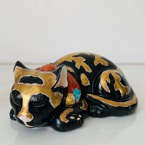 Antique Sleeping Cat Nemuri Neko Kutani Imari Porcelain Cat Japan Gilded - Picture 1 of 12