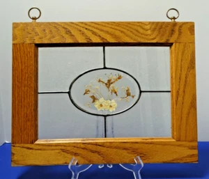 VTG Stained Glass Cabinet Co. Pressed Flowers in Wood Door Frame ~15.5"L x 12"H - Picture 1 of 16