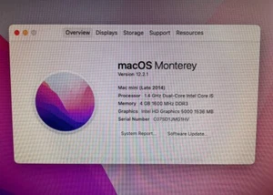 Apple A1347 Mac Mini Late 2014 i5-4260 1.4GHz 4GB RAM 256GB SSD macOS Monterey - Picture 1 of 7