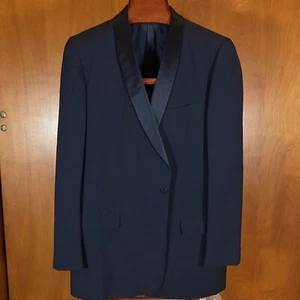 1950s Shawl Collar Tuxedo Dinner Jacket 40L Vintage 1960s Formal Black Wool - Picture 1 of 8