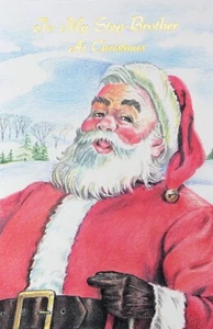 Merry CHRISTMAS Card FOR STEP-BROTHER, Santa Claus — Popular Greetings +Envelope - Picture 1 of 4