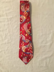 Steven Harris red music notes treble clef staff men's polyester neck tie necktie - Picture 1 of 2