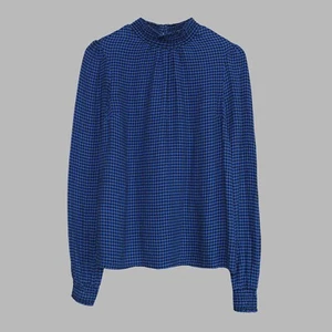 Hush Aveline blaue hochgeschlossene Bluse mit Hahnentrittmuster und Karomuster | UK 6 | XS - Bild 1 von 6