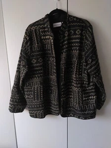 ALFRED DUNNER Jacket  Women Size 20 Black Geometric Design  Boho Vtg 90s Open - Picture 1 of 9
