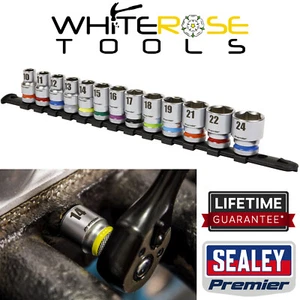 Sealey Socket Set 13pc 1/2"Sq Drive 6pt WallDrive® Metric Premier Colour Coded - Picture 1 of 8