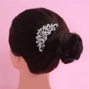 Elegant Bridal Wedding Hair Comb Clear Crystal Rhinestone flower leaf Headpiece - Picture 1 of 3
