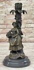 Art Nouveau Candle Holder Maiden Female Bronze Sculpture Decor Figure