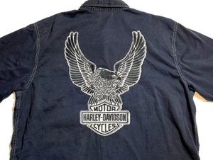 Genuine Harley Davidson XL Black Eagle Men Shirt Cotton Short Sleeve Button Down - Picture 1 of 10