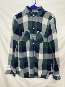 Merona button shirt Women's medium green/White plaid long sleeve - Picture 1 of 5