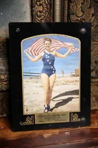 Vintage pin up girl advertising hardware store sign glass frame art deco risqué - Picture 1 of 8