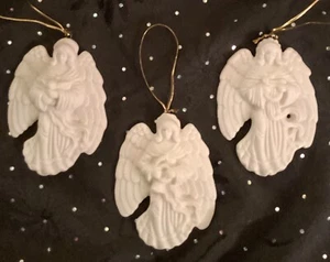 White Bisque Porcelain Angel Ornaments Set Of 3 Paintable Crafting NEW - Picture 1 of 5