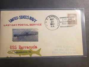 Submarine USS BARRACUDA SS-163 Naval Cover 1937 HUTNICK LDPS Cachet Last Day - Picture 1 of 2