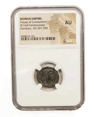 Moneda de Bronce Constans Roman AE3;4 Clasificada AU NGC (AD 221-350) Pieza Coleccionable Foto 1 de 4