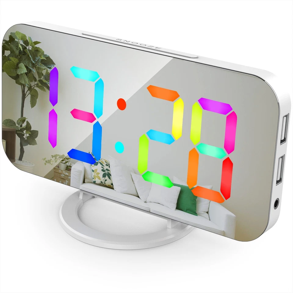3D Projection Alarm Clock LED Mirror Clock Display Desktop Table Clock - Image 1 of 4