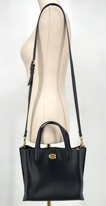 Coach Willow 24 Pebbled Leather Turnlock Tote Bag Handtasche Black Shoulder Strap Zip - Bild 1 von 24