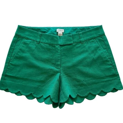 J. Pantalones Cortos Crew Para Mujer Verde Dobladillo Festoneado Mezcla de Lino Informales Preppy Chic Talla 6 Foto 1 de 4