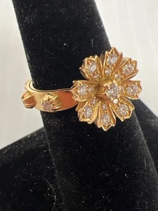 GUCCI Flora 18K yellow Gold Diamonds Flower Cocktail Ring - Picture 1 of 11