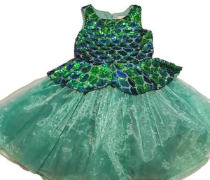 Disney Ariel Sequined Dress Girls SZ 9/10 Blue Green Layered Party Costume - Picture 1 of 10