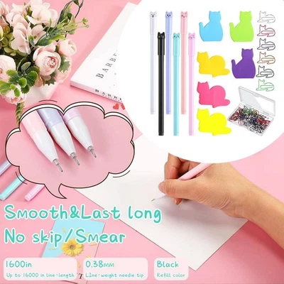 Cat Shaped Stationery Set 6 Pens 30 Paper Clips - Image 1 of 4