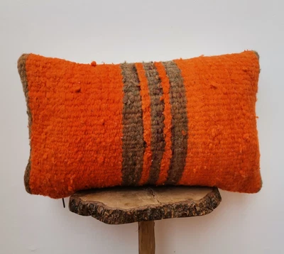 Moroccan Handmade Kilim Orange Cushion Cover Throw Pillow Case Sofa boho. - Image 1 of 4