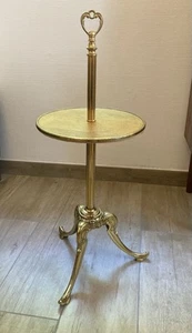 Ancien Vintage guéridon en laiton & bois 1970 Design 70 cm - Imagen 1 de 9