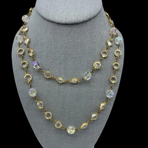 Vintage offene Lünette österreichische Kristall Halskette AB 36" Flapper Stil Schmuck - Bild 1 von 6