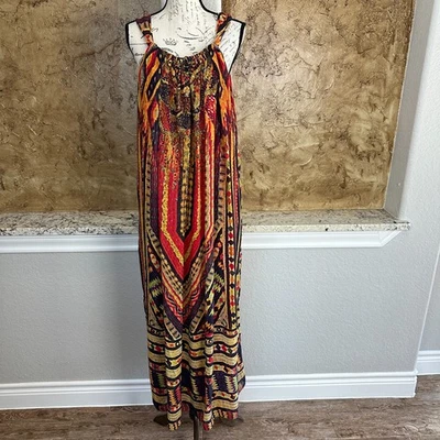 Soft Surroundings Gypsy Caravan Embellished Maxi Dress Womens M? Boho Red Orange - Image 1 of 4