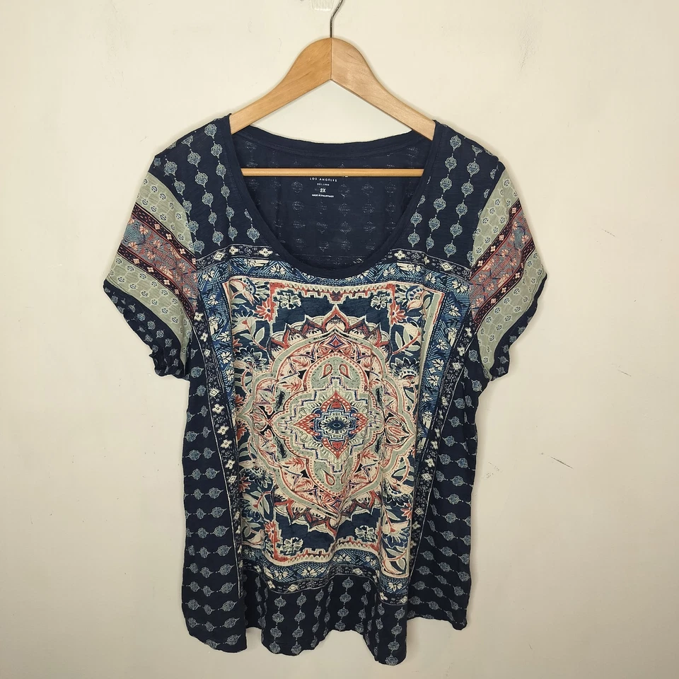 Lucky Brand Womens Tee Shirt Top Size 2X Floral Boho Short Sleeve Plus Size - Image 1 of 4